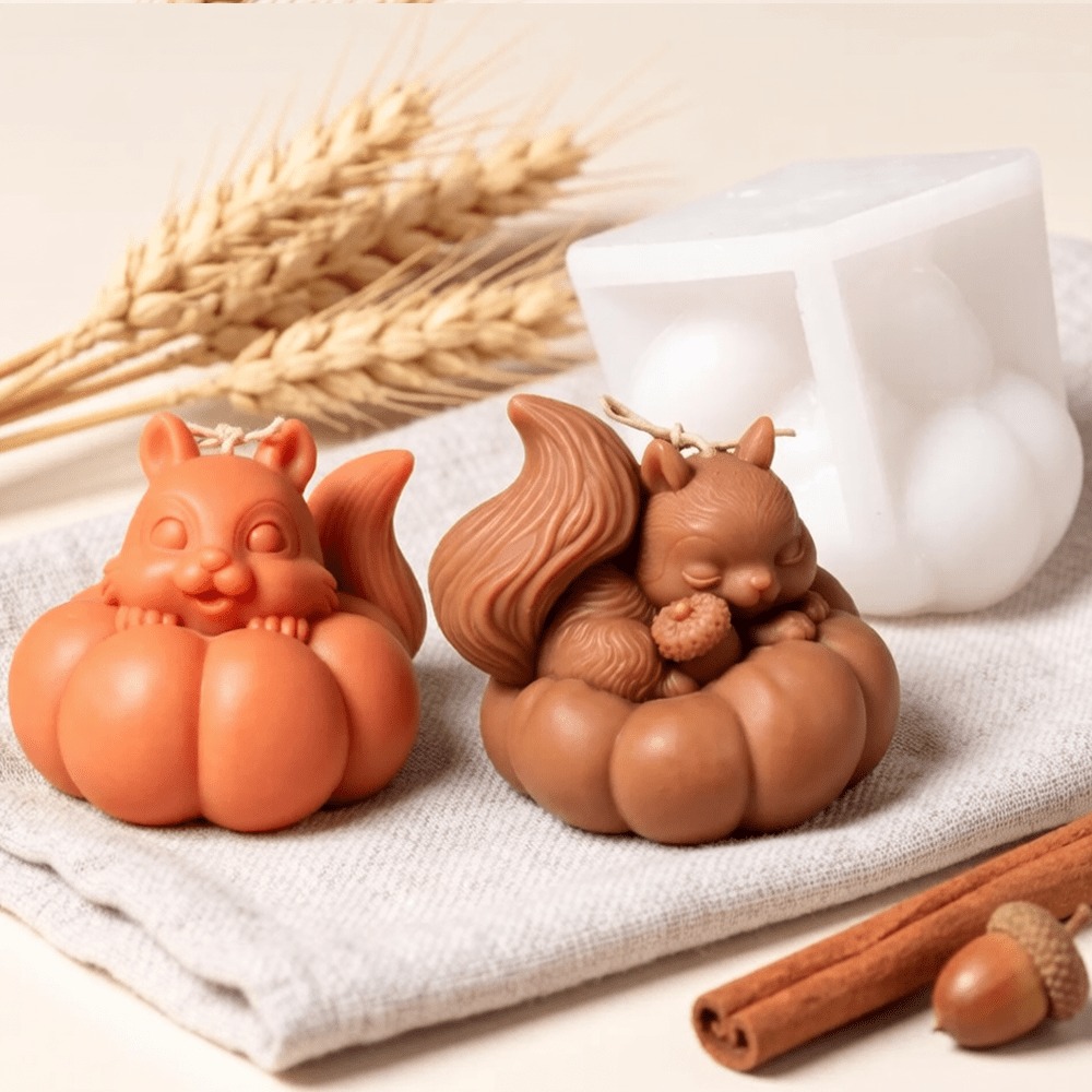 Soap Making Friends - Squirrel Pumpkin Silicone Candle Mold for